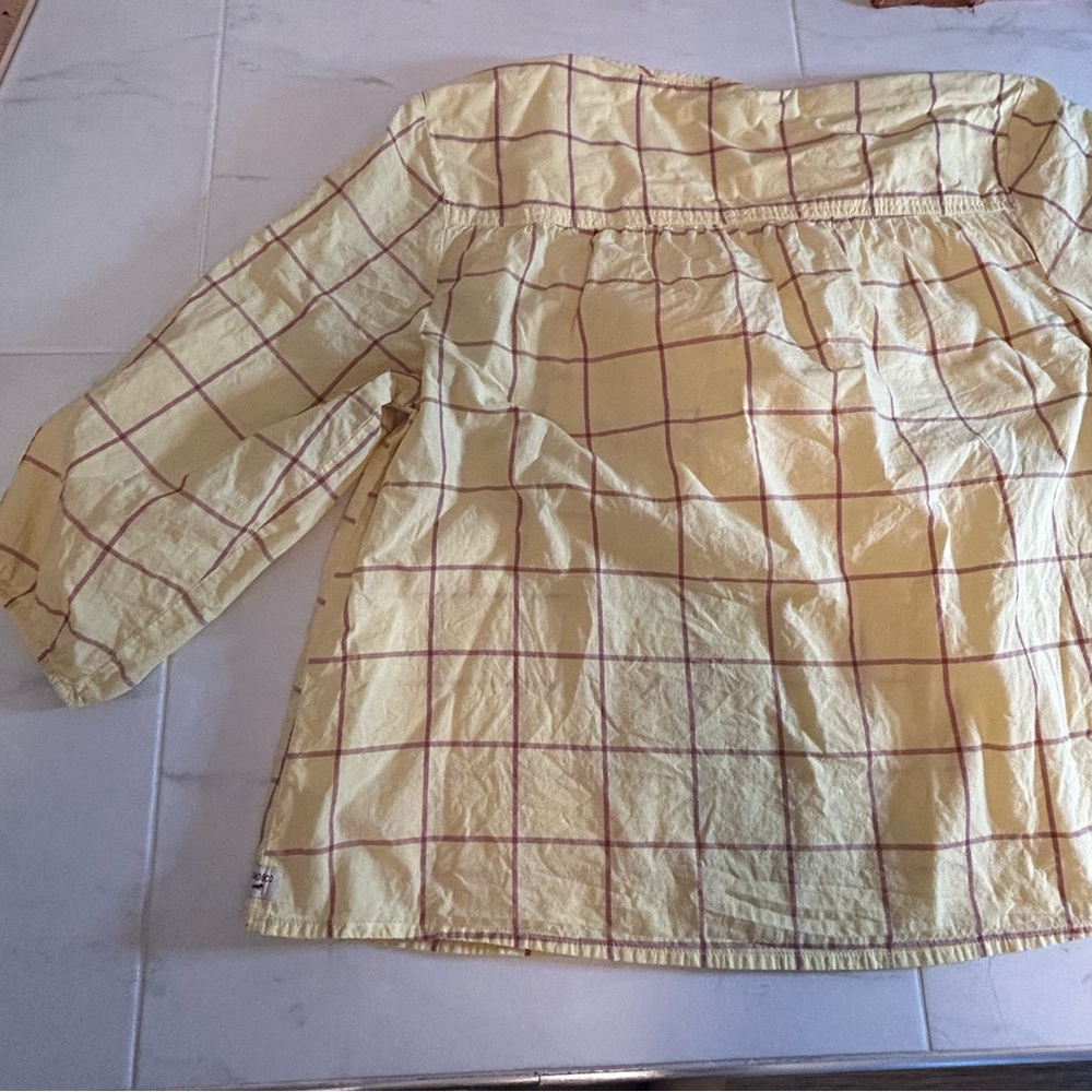Toad & Co Yellow Plaid 3/4 Sleeve Blouse / tunic.  EUC!